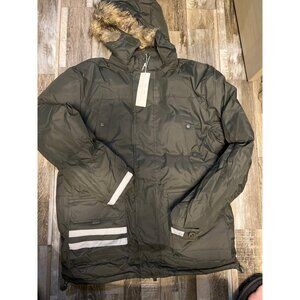 Mens Winter Hooded Parka Jacket With Reflective Stripes - Multiple Colors and Si